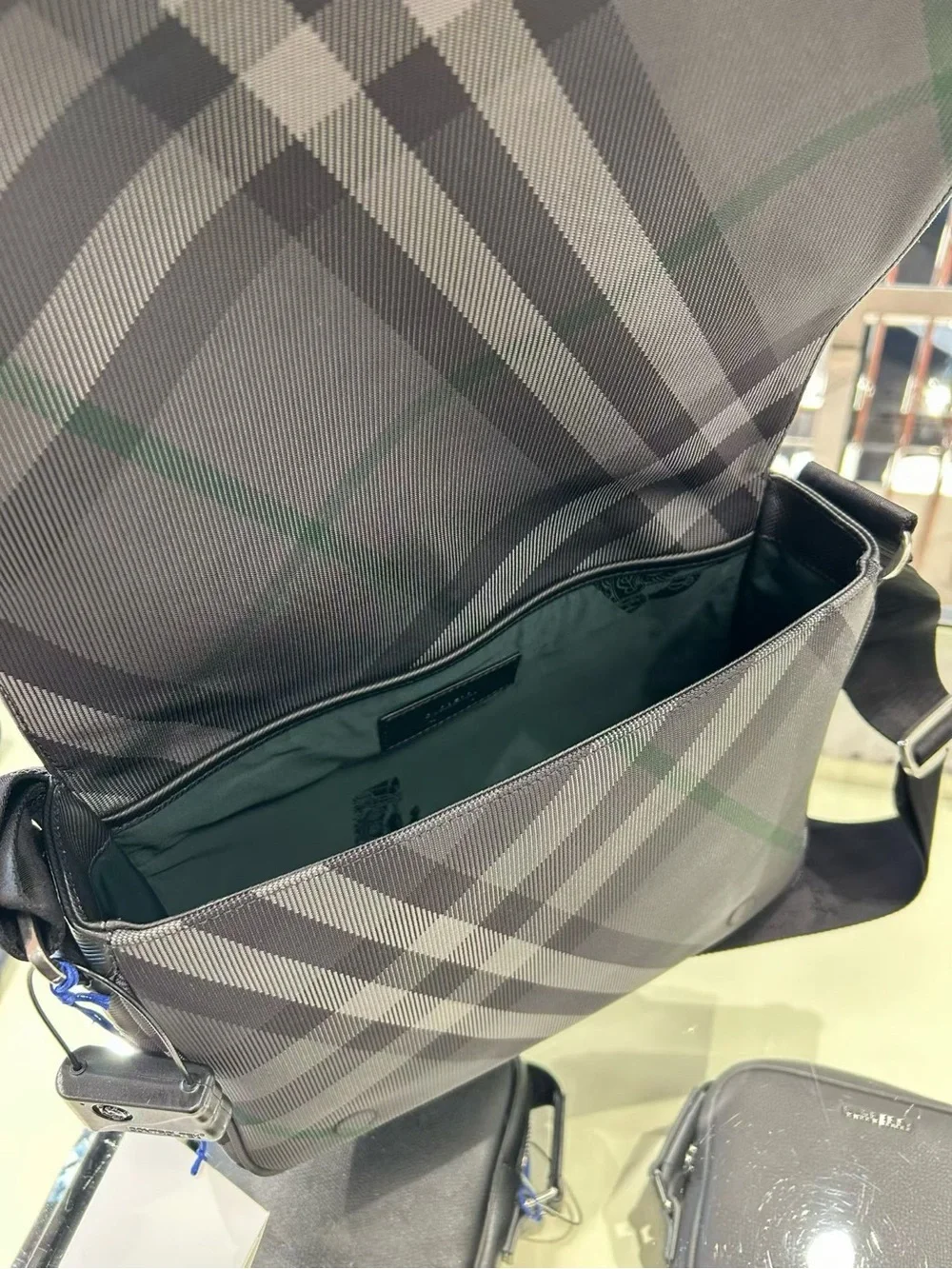 Black Men's Plaid Crossbody Messenger Bag